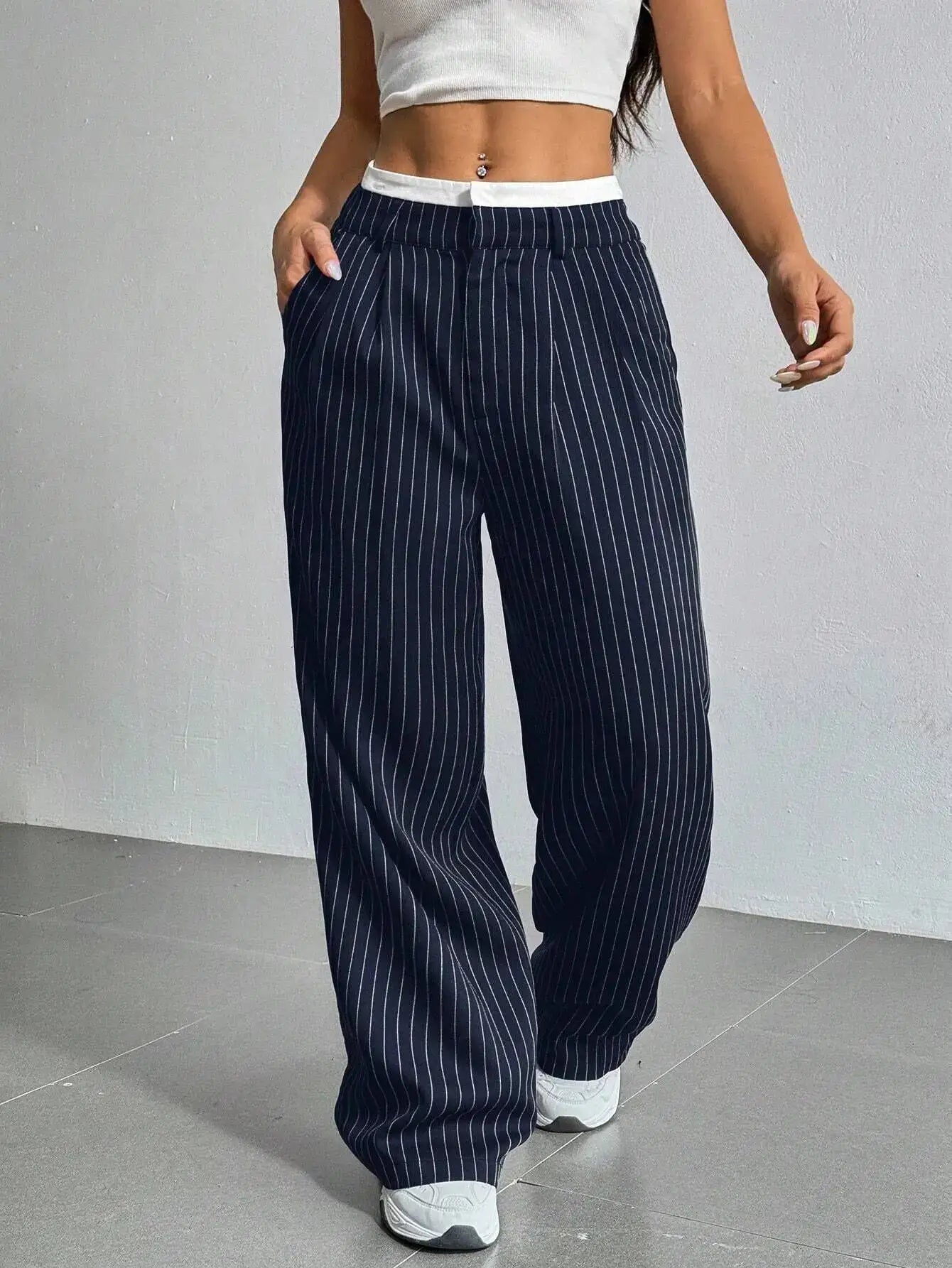 Laura | Elegant Striped High-Waist Pants