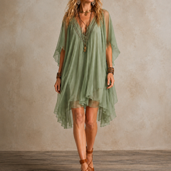 Tiered boho mini dress side view