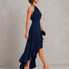 Halter maxi dress with ruffle hem full length