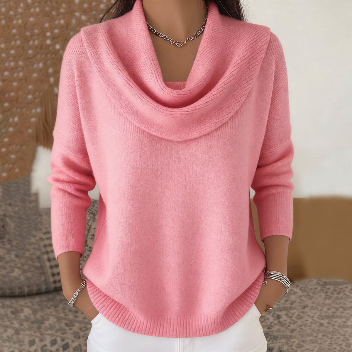 Barbara cowl neck sweater in pink