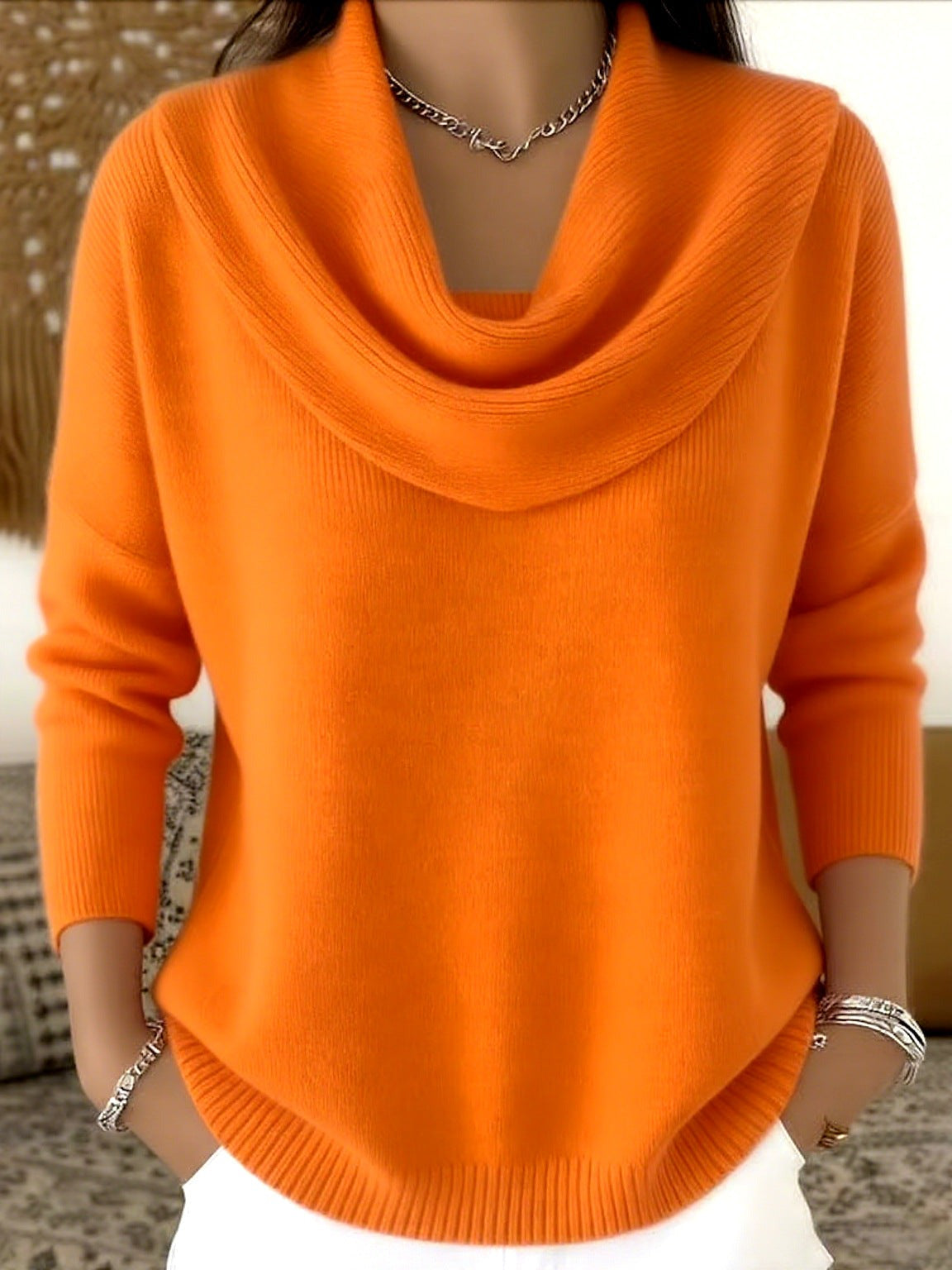 Barbara cowl neck sweater in orange