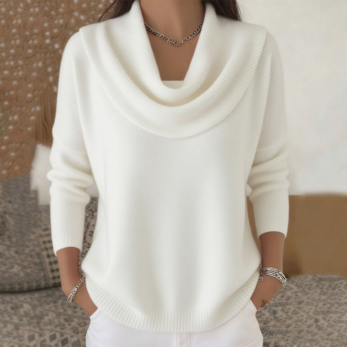 Barbara cowl neck sweater in white