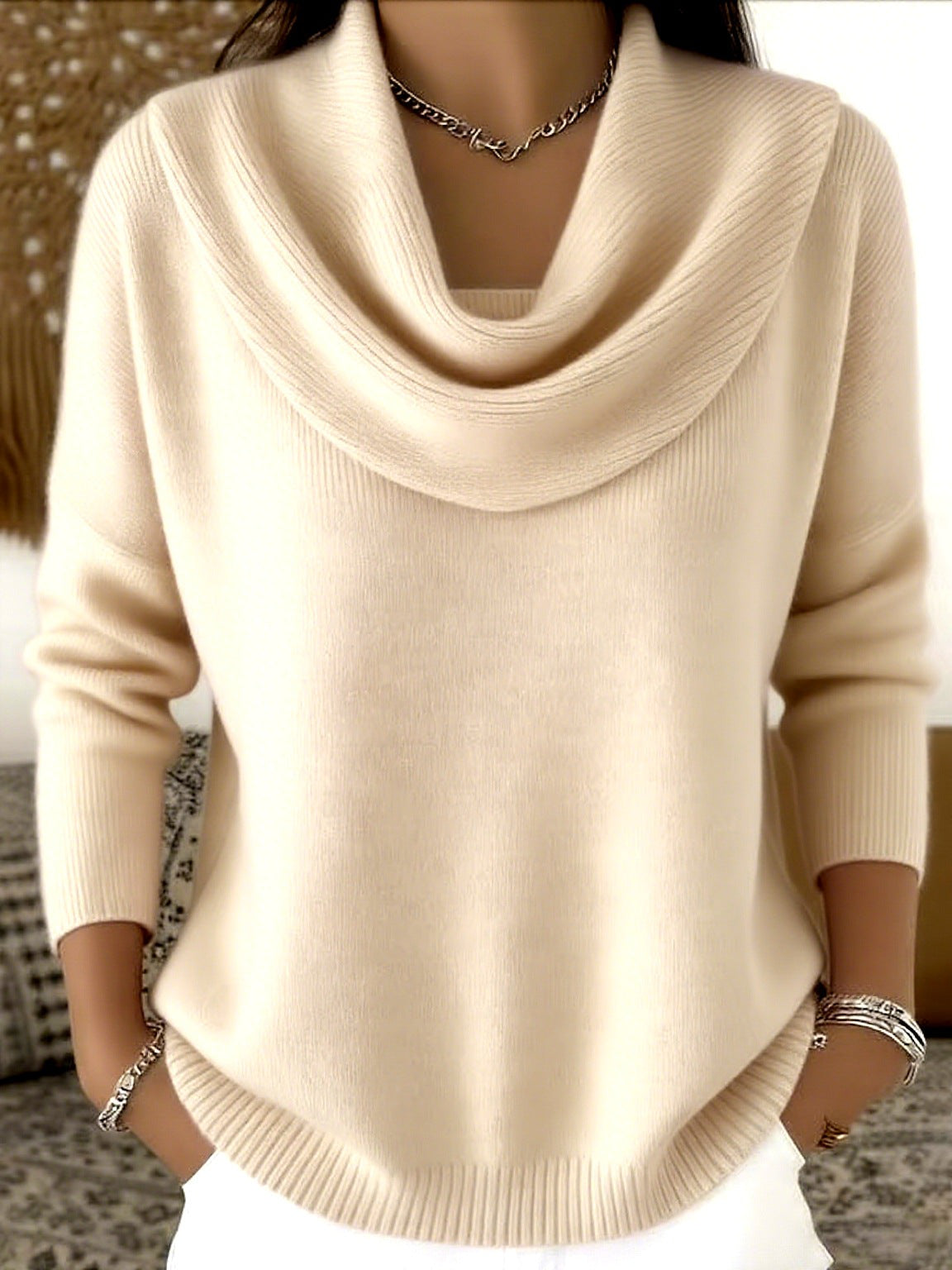 Barbara cowl neck sweater in beige