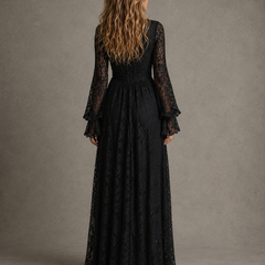 Openwork lace detail on V-neck maxi dress