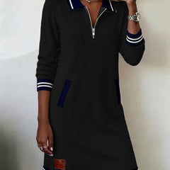 Casual Long Sleeve Dress with Zip Closure