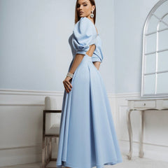 Leah | Puff-Sleeve Midi Dress with Pearl Buttons