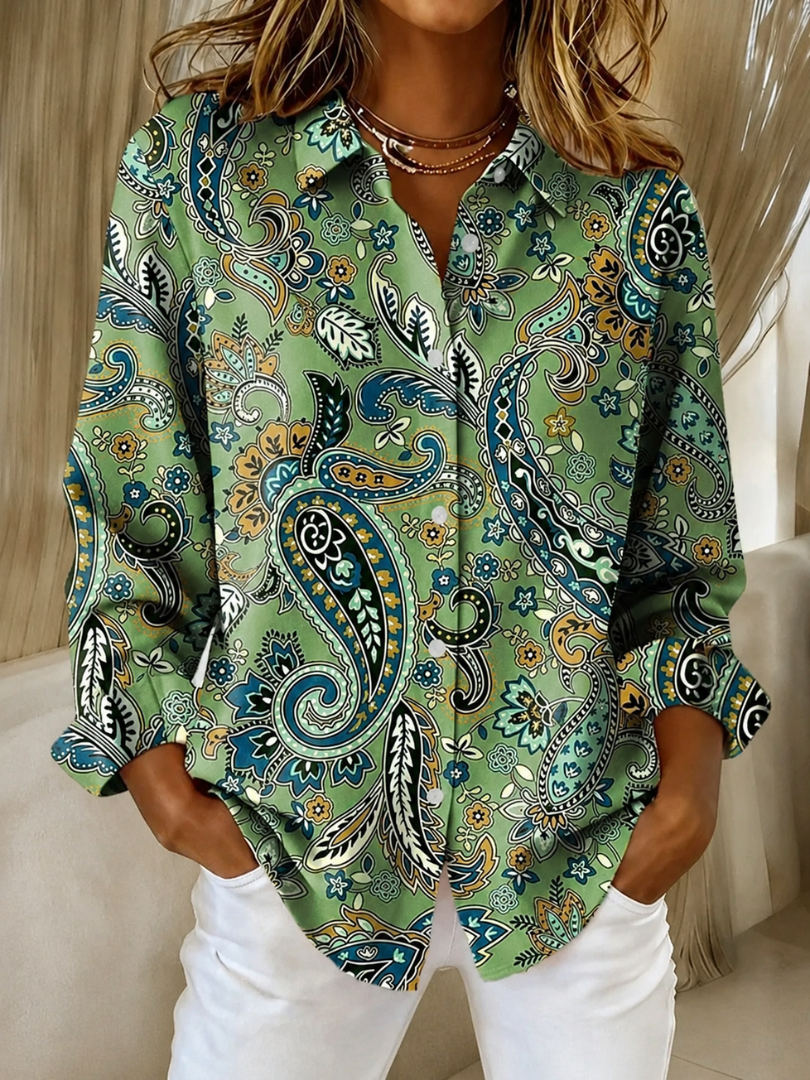 Paisley Print Button-Up Blouse