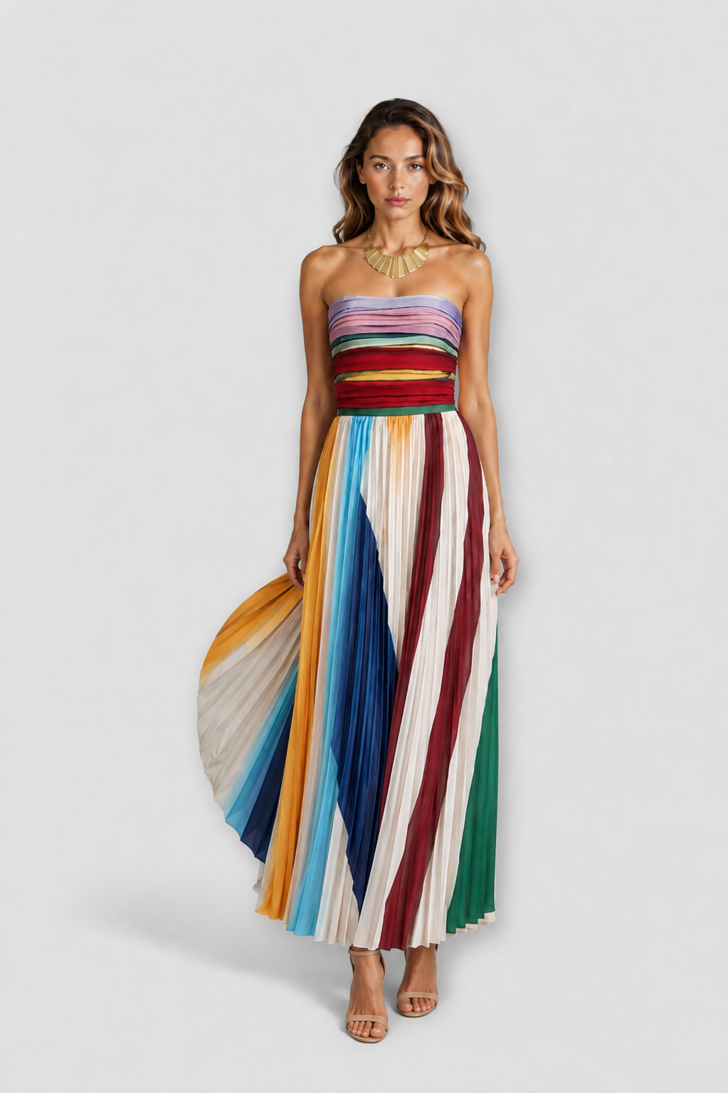 Strapless Pleated Maxi Dress