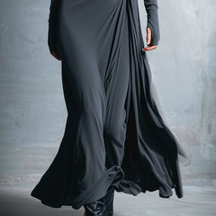 Long-Sleeve Side-Tie Draped Maxi Dress for Women