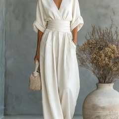 V-Neck High-Waist Jumpsuit