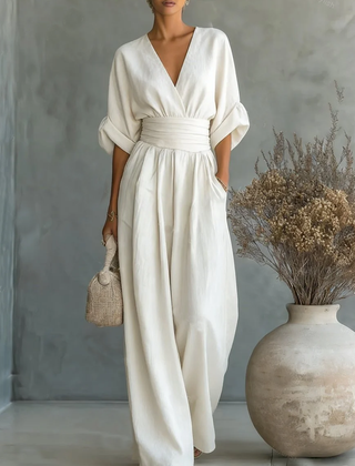 V-Neck High-Waist Jumpsuit
