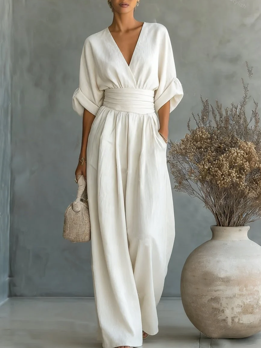 V-Neck High-Waist Jumpsuit
