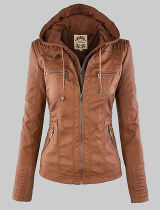 Callista hooded moto jacket in tan