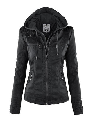 Callista hooded moto jacket in black