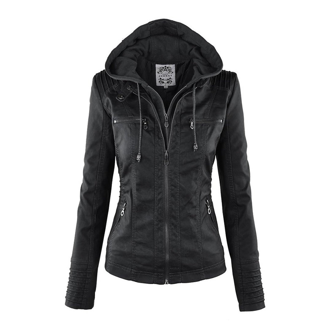 Callista hooded moto jacket in black