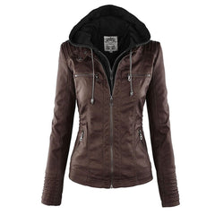 Callista hooded moto jacket in brown