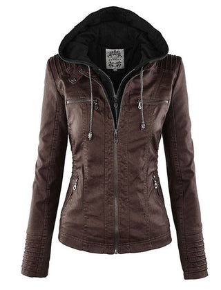 Callista hooded moto jacket in brown