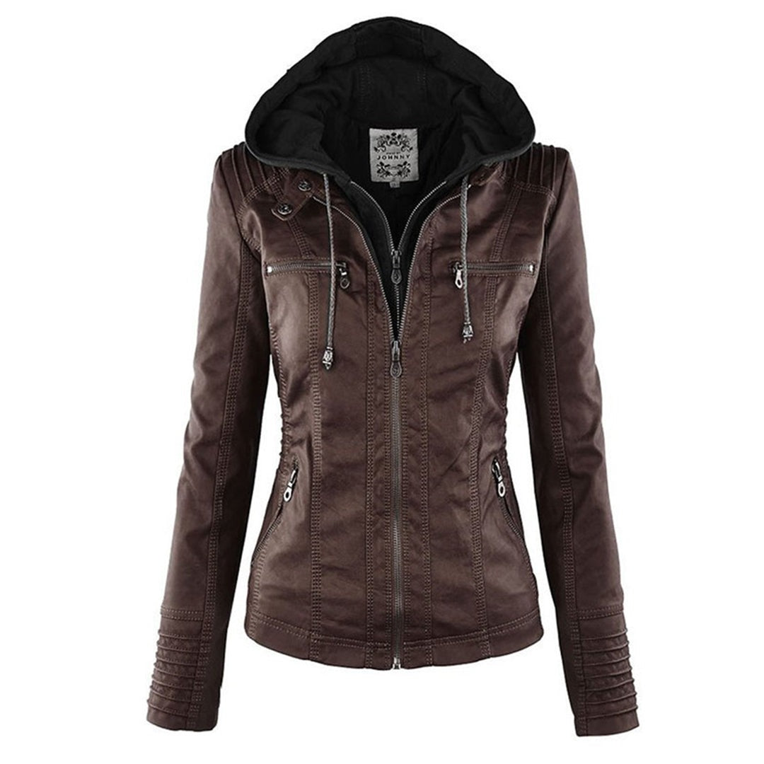 Callista hooded moto jacket in brown