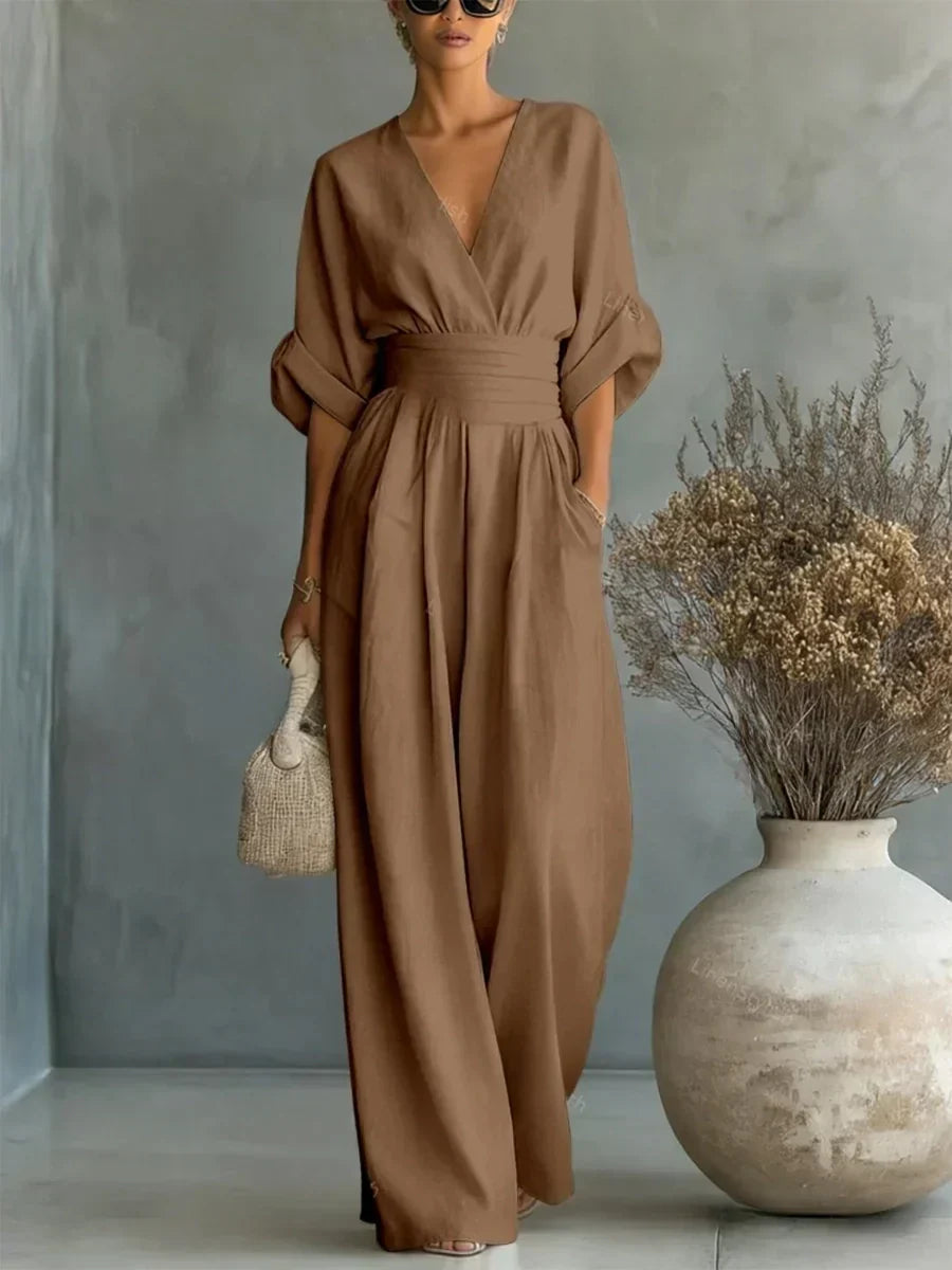 V-Neck High-Waist Jumpsuit