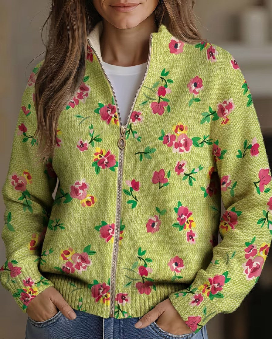 Pink Floral Lime Zip Cardigan