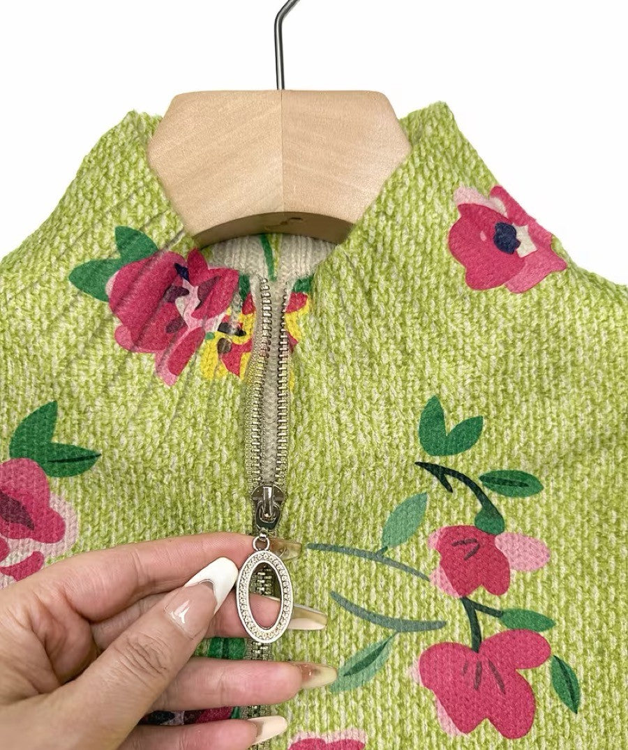 Pink Floral Lime Zip Cardigan