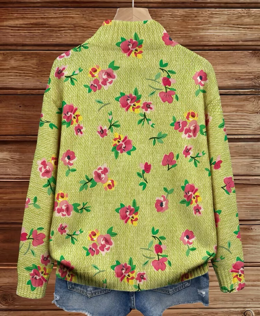 Pink Floral Lime Zip Cardigan
