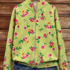 Pink Floral Lime Zip Cardigan