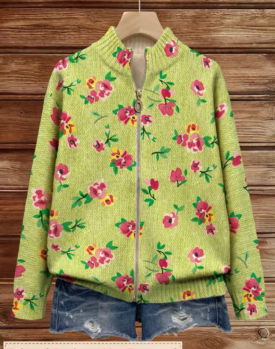 Pink Floral Lime Zip Cardigan