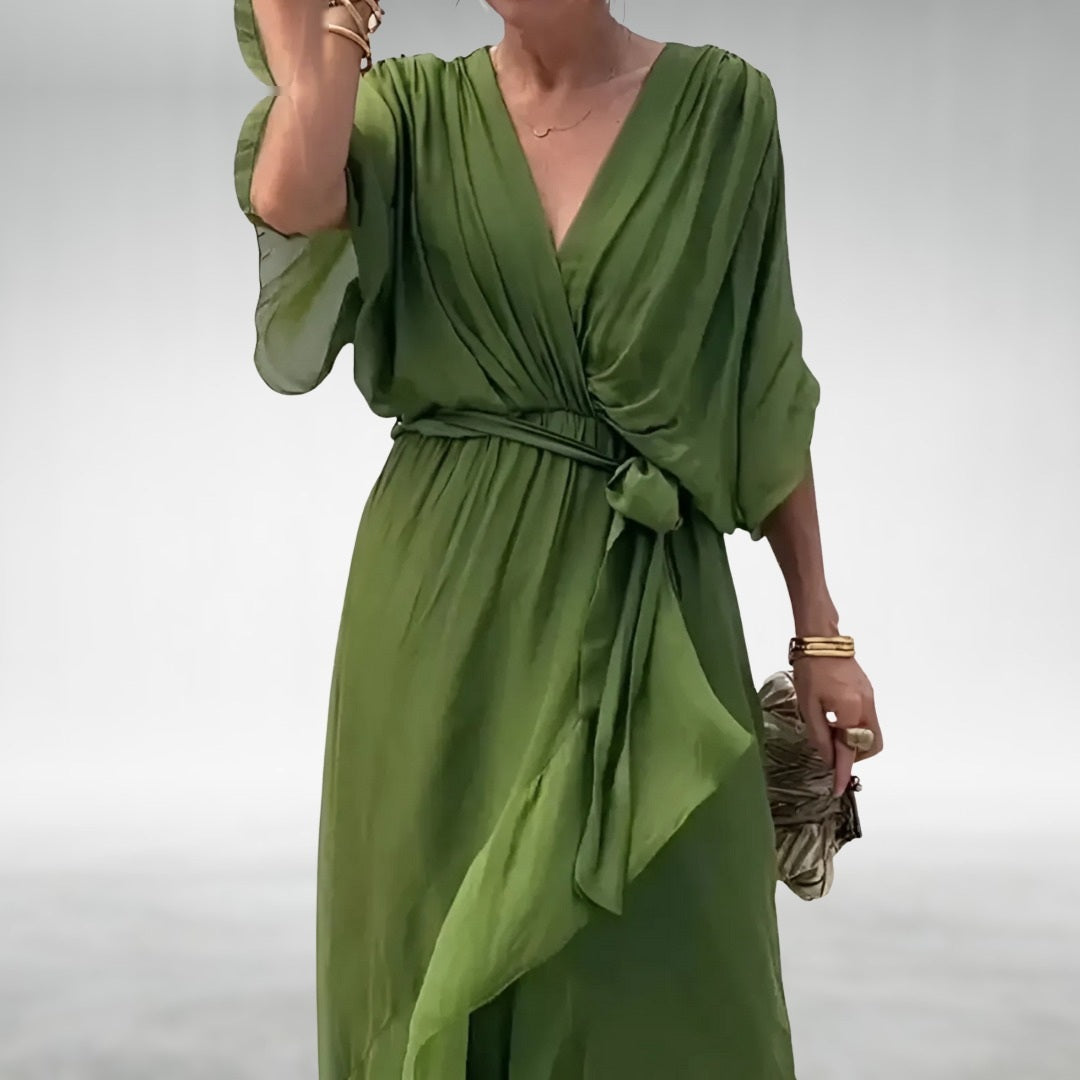 Powell dress, close-up of the tie waist and chiffon