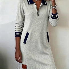 Casual Long Sleeve Dress with Zip Closure