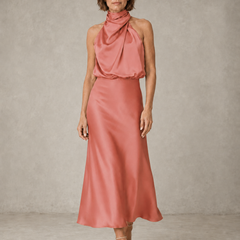 Mauve halter satin evening dress