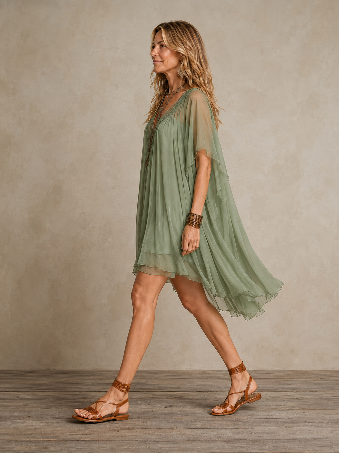 Boho tiered mini dress detail