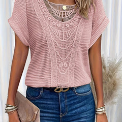Top with Round Neck and Lace Trim