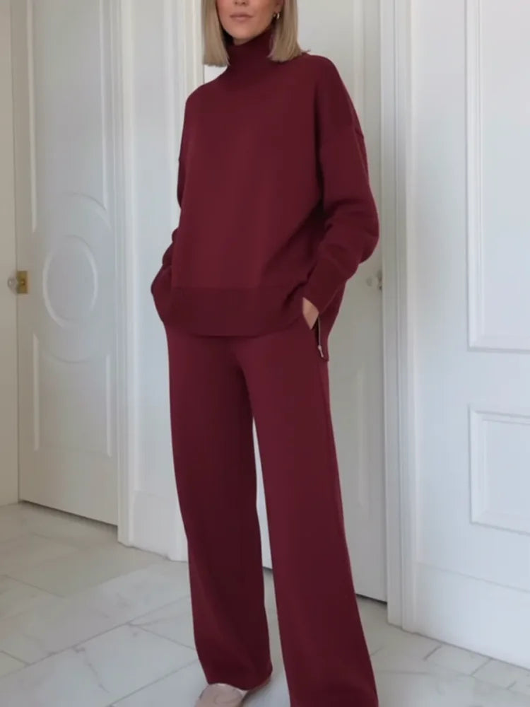 de Dos Piezas con Cuello Alto y Cremallera, Pantalones Rectos