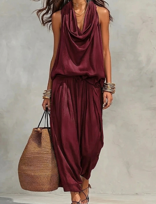 Flowy Set with Draped Halter Top and Pants