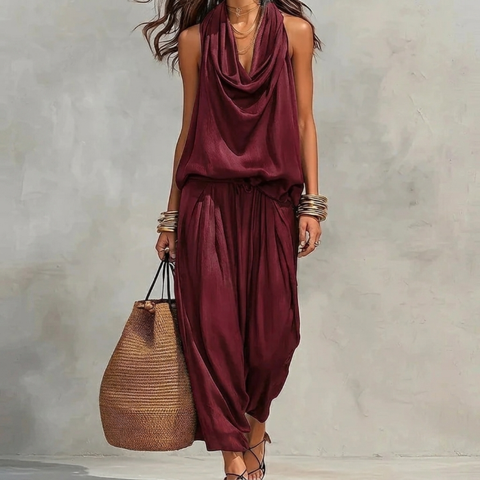 Flowy Set with Draped Halter Top and Pants