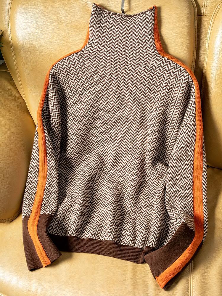 Elegant Contrast Turtleneck Sweater