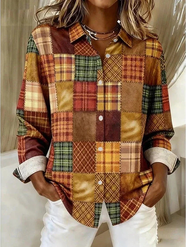 Vintage Patchwork Button Front Blouse