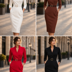 Tivara | Belted Sheath Dress with Mandarin Collar