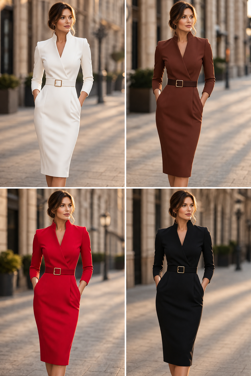 Tivara | Belted Sheath Dress with Mandarin Collar