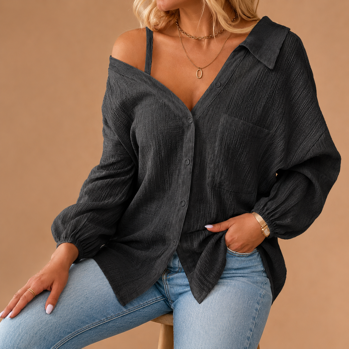 Off-Shoulder Linen Shirt