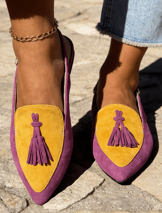 Slingback Mules with Tassels in pink and yellow
