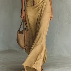 Lapel V-Neck Belted Wrap Maxi Dress for Women