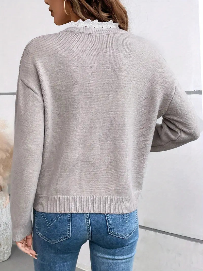 Chic Lace-Collar Sweater with a Cashmere-Like Feel