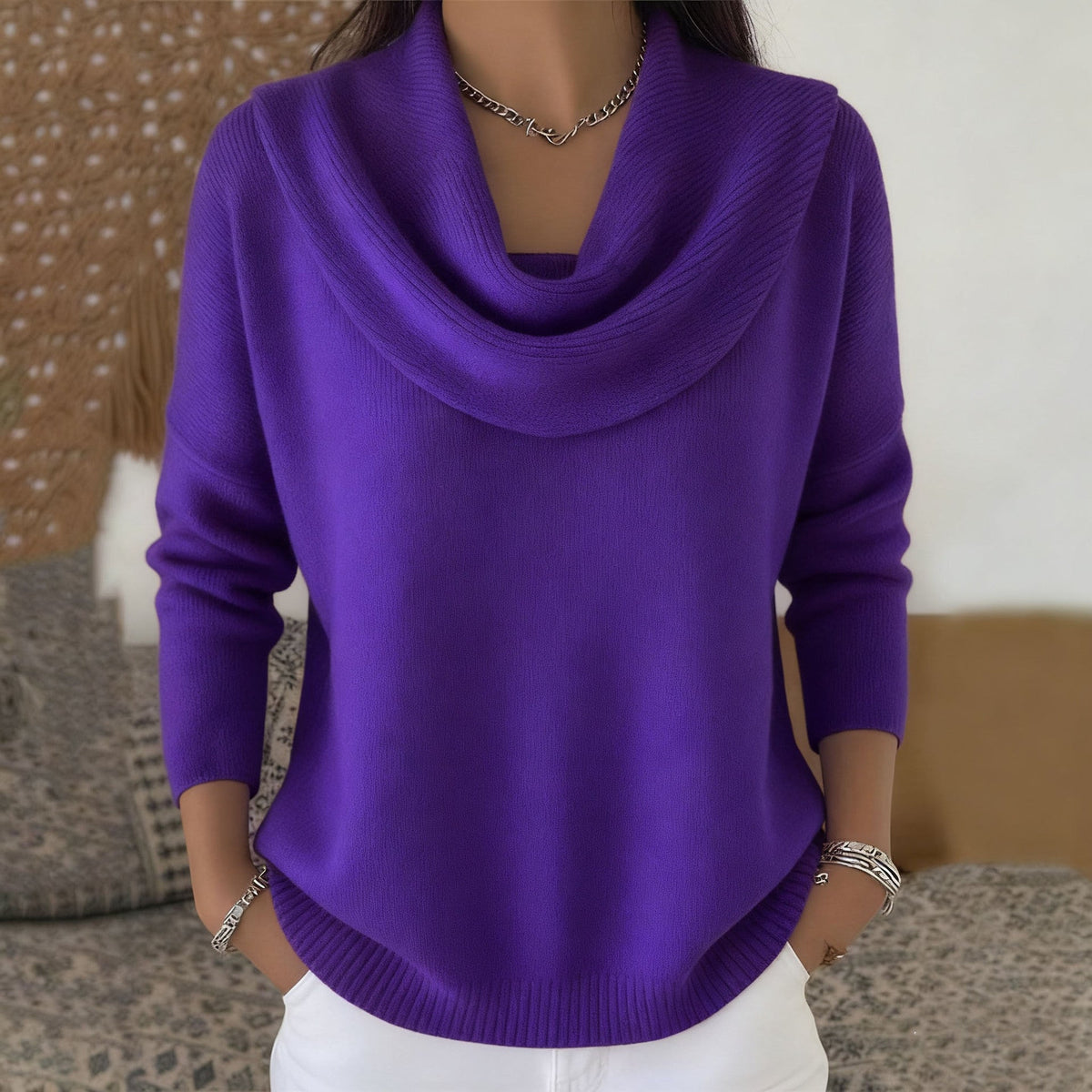 Marie | Elegant Cowl Neck Knit Sweater