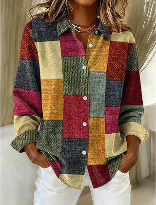 Vintage Patchwork Button Front Blouse