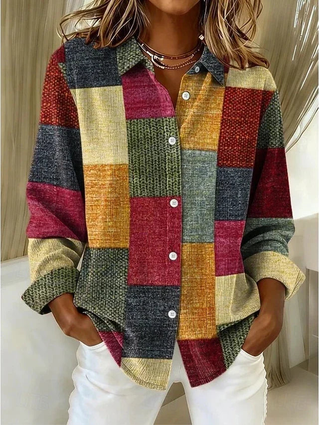 Vintage Patchwork Button Front Blouse
