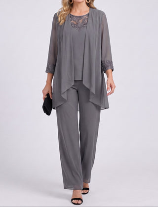Evelyn three-piece evening set in gray