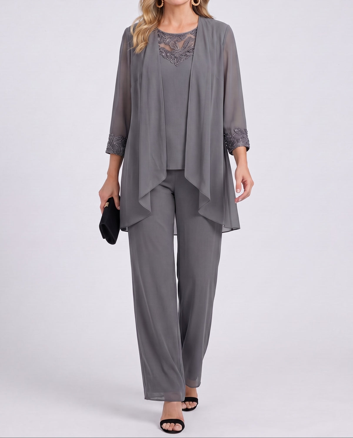 Evelyn three-piece evening set in gray