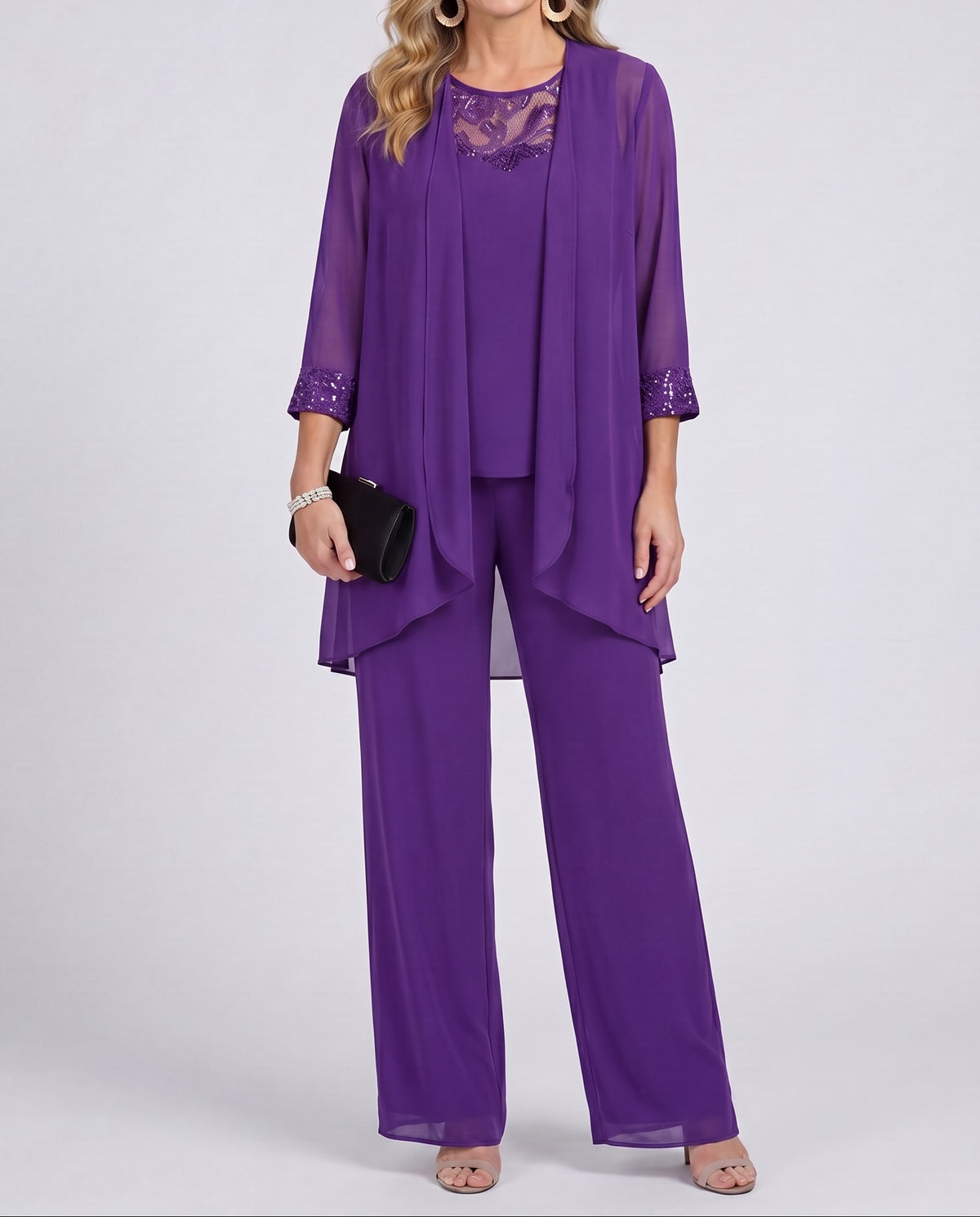 Evelyn three-piece evening set in purple